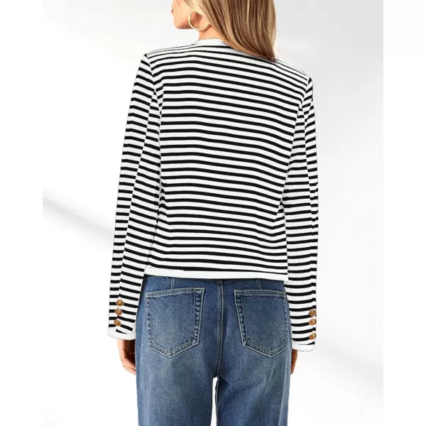 imagePRETTYGARDEN Womens Striped Cardigan Jacket Casual Long Sleeve Knit Button Down Shirts Fall Winter OuterwearWhite