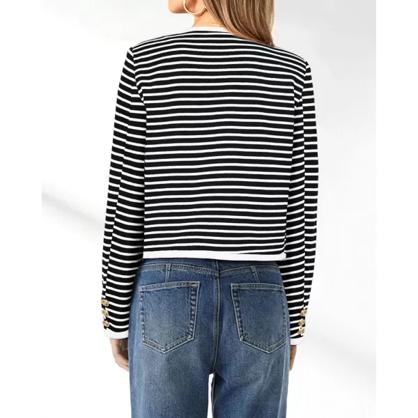 imagePRETTYGARDEN Womens Striped Cardigan Jacket Casual Long Sleeve Knit Button Down Shirts Fall Winter OuterwearWide Striped Black