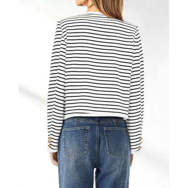 imagePRETTYGARDEN Womens Striped Cardigan Jacket Casual Long Sleeve Knit Button Down Shirts Fall Winter OuterwearWide Striped White