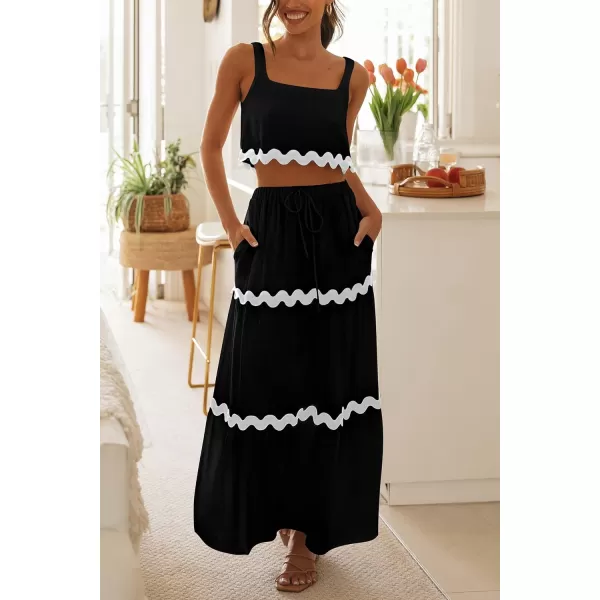 imagePRETTYGARDEN Womens Summer 2 Piece Beach Outfit Casual Sleeveless Cropped Tank Top High Waisted Maxi Skirt SetBlack