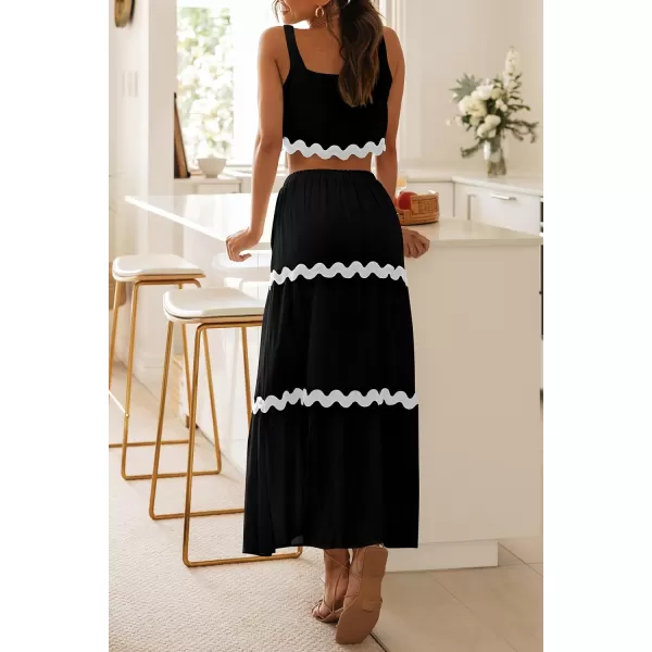 imagePRETTYGARDEN Womens Summer 2 Piece Beach Outfit Casual Sleeveless Cropped Tank Top High Waisted Maxi Skirt SetBlack