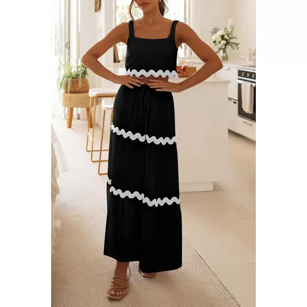 imagePRETTYGARDEN Womens Summer 2 Piece Beach Outfit Casual Sleeveless Cropped Tank Top High Waisted Maxi Skirt SetBlack
