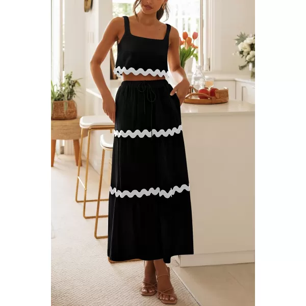 imagePRETTYGARDEN Womens Summer 2 Piece Beach Outfit Casual Sleeveless Cropped Tank Top High Waisted Maxi Skirt SetBlack