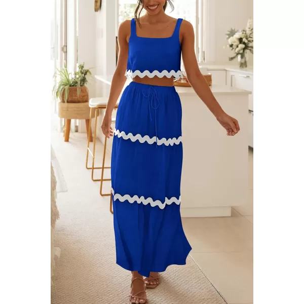 imagePRETTYGARDEN Womens Summer 2 Piece Beach Outfit Casual Sleeveless Cropped Tank Top High Waisted Maxi Skirt SetBlue