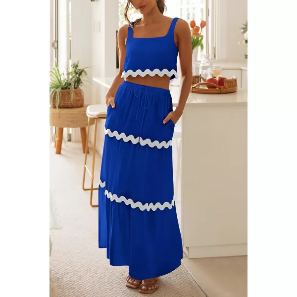imagePRETTYGARDEN Womens Summer 2 Piece Beach Outfit Casual Sleeveless Cropped Tank Top High Waisted Maxi Skirt SetBlue