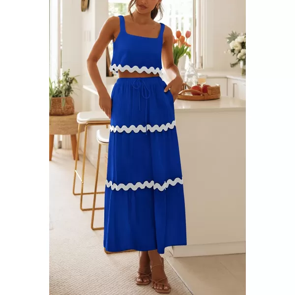 imagePRETTYGARDEN Womens Summer 2 Piece Beach Outfit Casual Sleeveless Cropped Tank Top High Waisted Maxi Skirt SetBlue