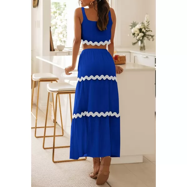imagePRETTYGARDEN Womens Summer 2 Piece Beach Outfit Casual Sleeveless Cropped Tank Top High Waisted Maxi Skirt SetBlue