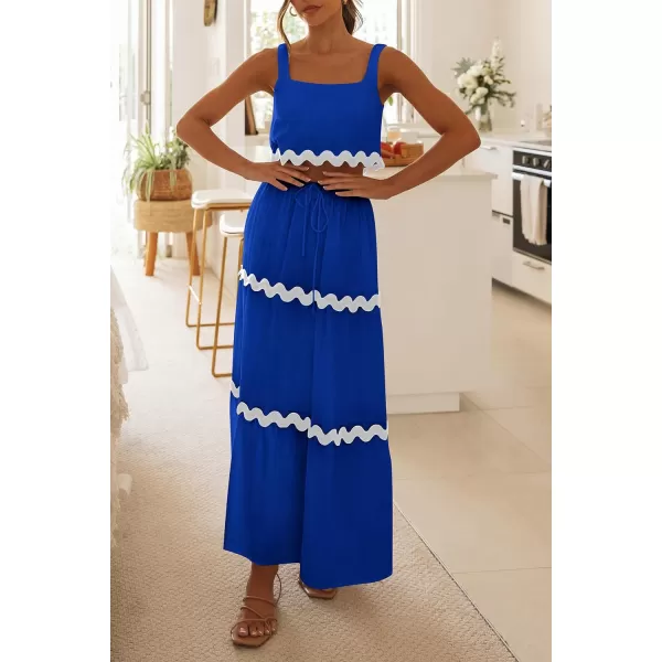 imagePRETTYGARDEN Womens Summer 2 Piece Beach Outfit Casual Sleeveless Cropped Tank Top High Waisted Maxi Skirt SetBlue