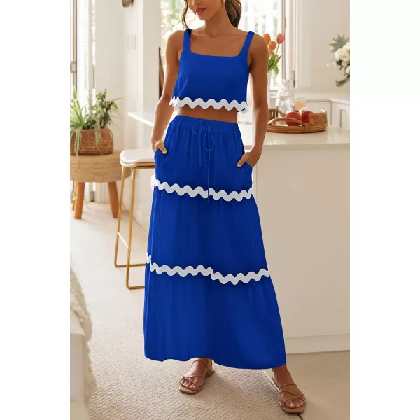imagePRETTYGARDEN Womens Summer 2 Piece Beach Outfit Casual Sleeveless Cropped Tank Top High Waisted Maxi Skirt SetBlue