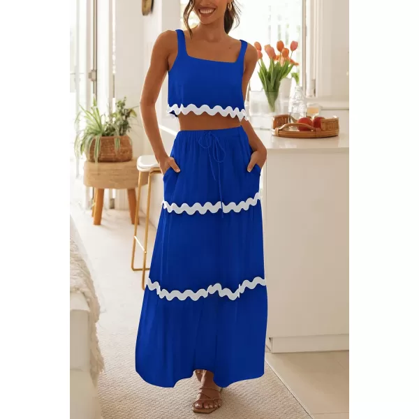 imagePRETTYGARDEN Womens Summer 2 Piece Beach Outfit Casual Sleeveless Cropped Tank Top High Waisted Maxi Skirt SetBlue