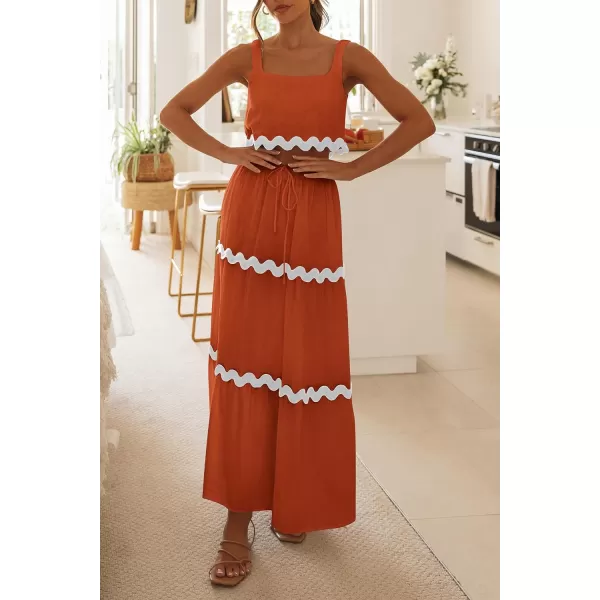 imagePRETTYGARDEN Womens Summer 2 Piece Beach Outfit Casual Sleeveless Cropped Tank Top High Waisted Maxi Skirt SetBrick Red