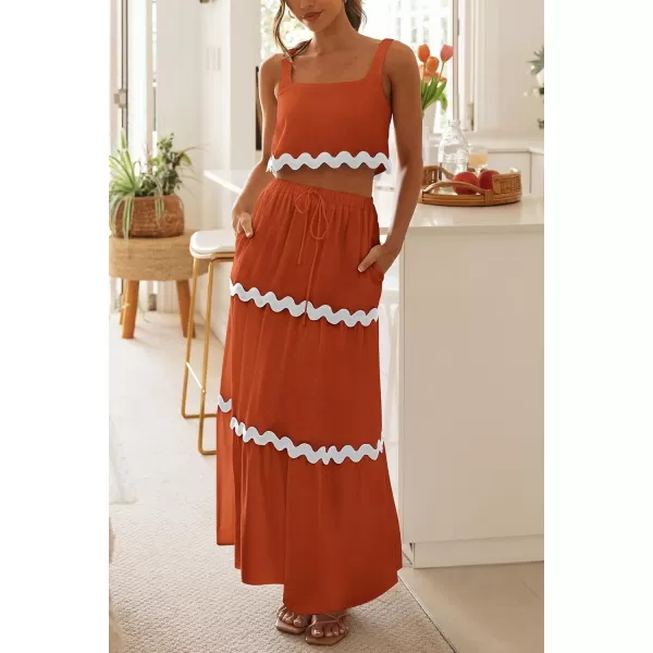 imagePRETTYGARDEN Womens Summer 2 Piece Beach Outfit Casual Sleeveless Cropped Tank Top High Waisted Maxi Skirt SetBrick Red