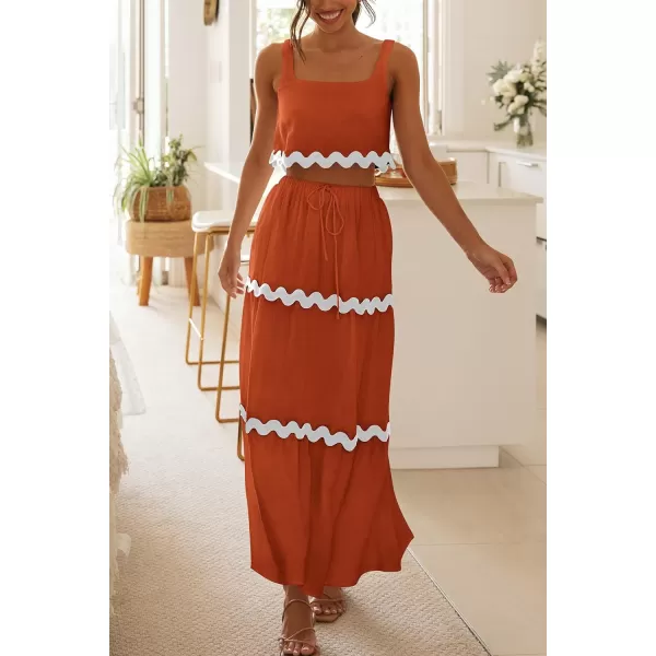 imagePRETTYGARDEN Womens Summer 2 Piece Beach Outfit Casual Sleeveless Cropped Tank Top High Waisted Maxi Skirt SetBrick Red