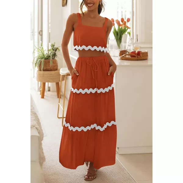 imagePRETTYGARDEN Womens Summer 2 Piece Beach Outfit Casual Sleeveless Cropped Tank Top High Waisted Maxi Skirt SetBrick Red