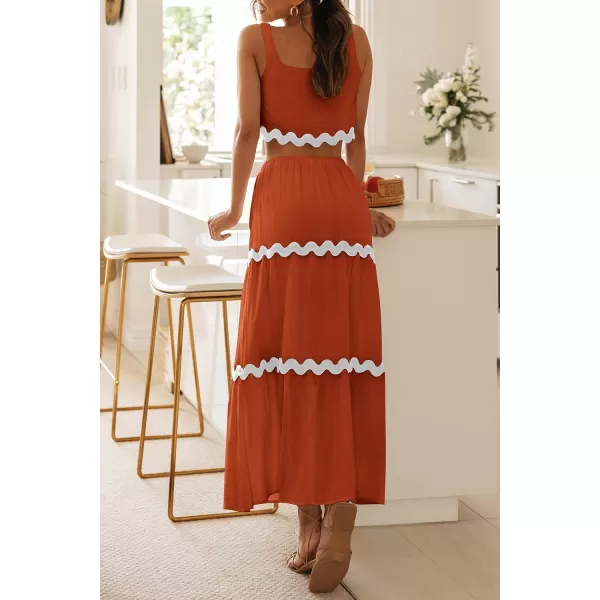 imagePRETTYGARDEN Womens Summer 2 Piece Beach Outfit Casual Sleeveless Cropped Tank Top High Waisted Maxi Skirt SetBrick Red