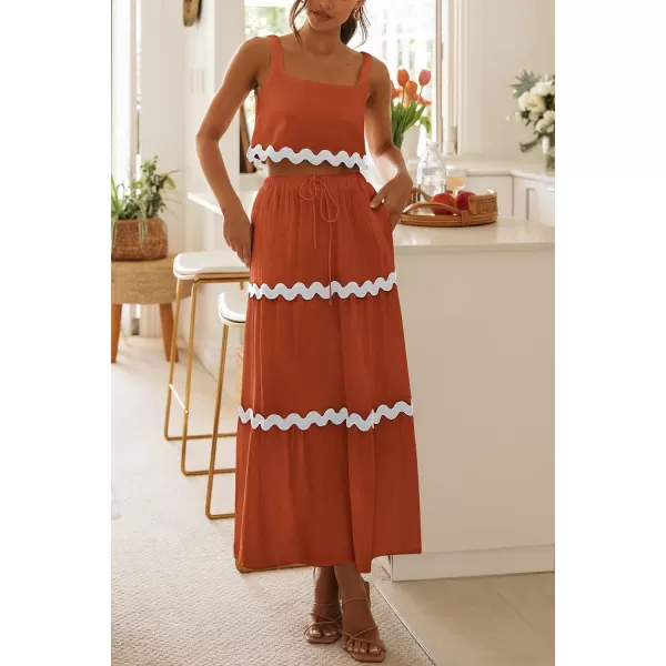 imagePRETTYGARDEN Womens Summer 2 Piece Beach Outfit Casual Sleeveless Cropped Tank Top High Waisted Maxi Skirt SetBrick Red