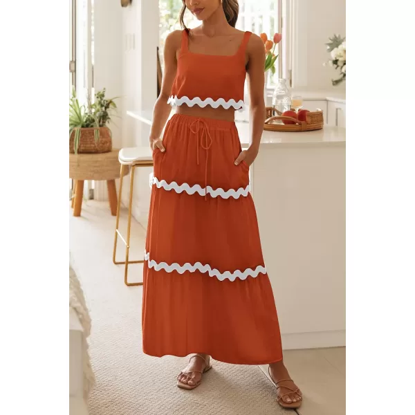 imagePRETTYGARDEN Womens Summer 2 Piece Beach Outfit Casual Sleeveless Cropped Tank Top High Waisted Maxi Skirt SetBrick Red
