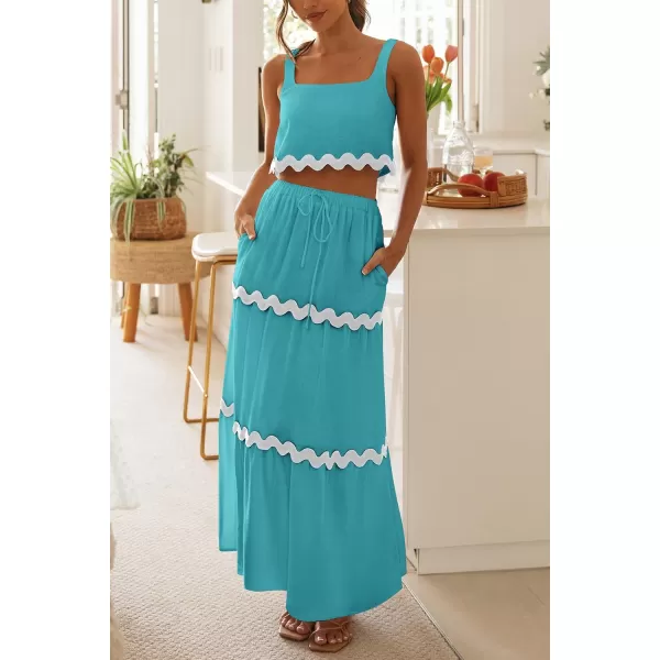 imagePRETTYGARDEN Womens Summer 2 Piece Beach Outfit Casual Sleeveless Cropped Tank Top High Waisted Maxi Skirt SetLake Blue