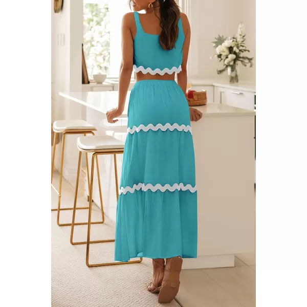 imagePRETTYGARDEN Womens Summer 2 Piece Beach Outfit Casual Sleeveless Cropped Tank Top High Waisted Maxi Skirt SetLake Blue