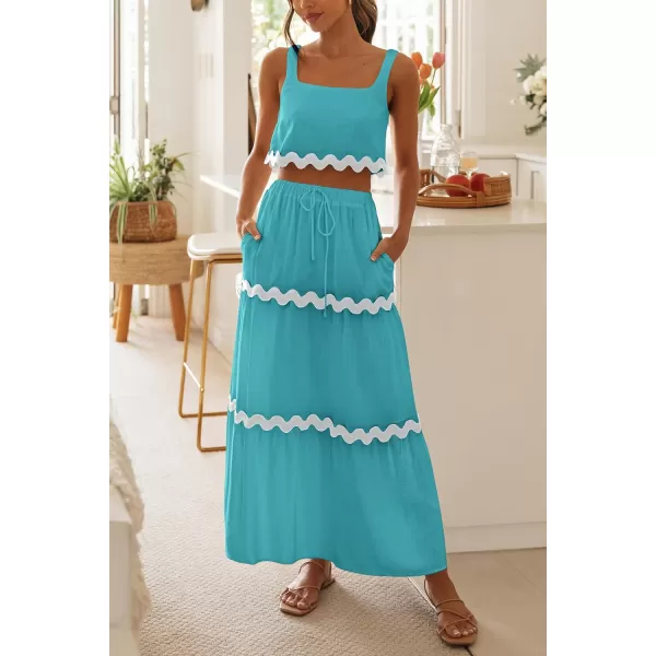 imagePRETTYGARDEN Womens Summer 2 Piece Beach Outfit Casual Sleeveless Cropped Tank Top High Waisted Maxi Skirt SetLake Blue