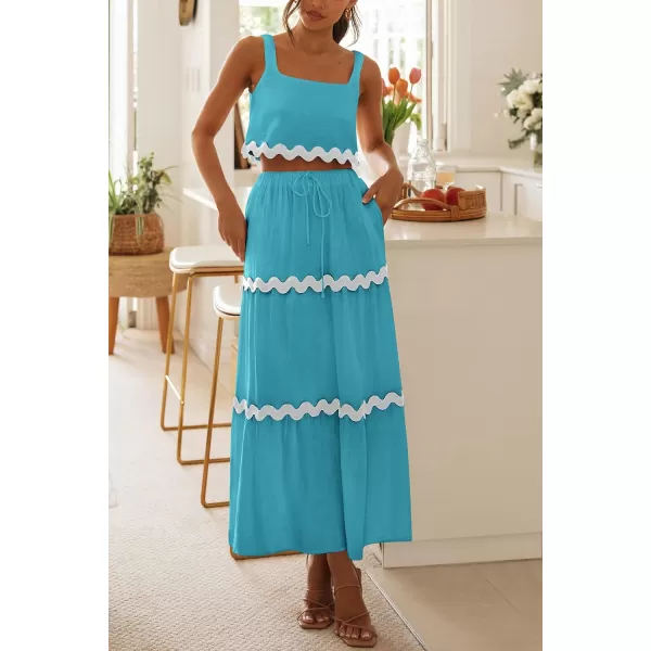 imagePRETTYGARDEN Womens Summer 2 Piece Beach Outfit Casual Sleeveless Cropped Tank Top High Waisted Maxi Skirt SetLake Blue