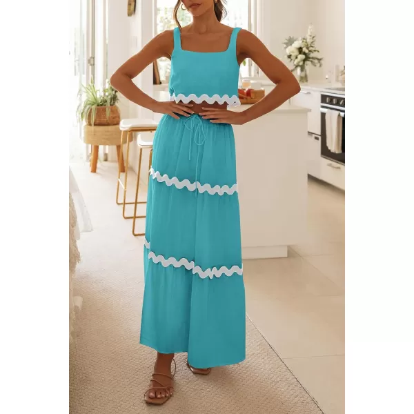 imagePRETTYGARDEN Womens Summer 2 Piece Beach Outfit Casual Sleeveless Cropped Tank Top High Waisted Maxi Skirt SetLake Blue