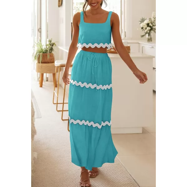 imagePRETTYGARDEN Womens Summer 2 Piece Beach Outfit Casual Sleeveless Cropped Tank Top High Waisted Maxi Skirt SetLake Blue