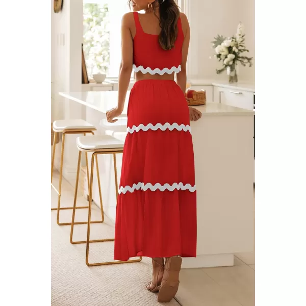 imagePRETTYGARDEN Womens Summer 2 Piece Beach Outfit Casual Sleeveless Cropped Tank Top High Waisted Maxi Skirt SetRed