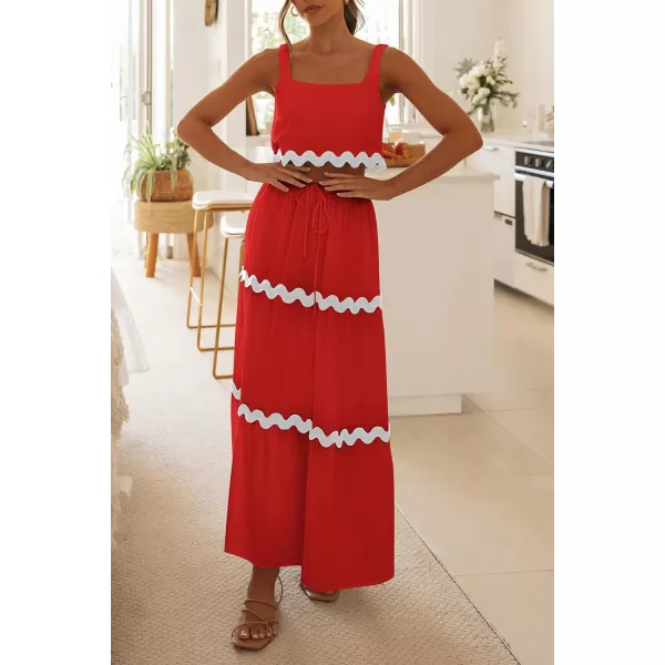 imagePRETTYGARDEN Womens Summer 2 Piece Beach Outfit Casual Sleeveless Cropped Tank Top High Waisted Maxi Skirt SetRed