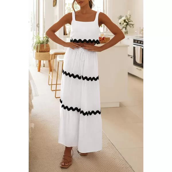 imagePRETTYGARDEN Womens Summer 2 Piece Beach Outfit Casual Sleeveless Cropped Tank Top High Waisted Maxi Skirt SetWhite