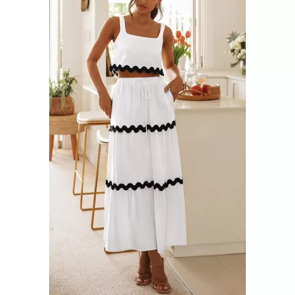 imagePRETTYGARDEN Womens Summer 2 Piece Beach Outfit Casual Sleeveless Cropped Tank Top High Waisted Maxi Skirt SetWhite
