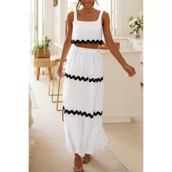 imagePRETTYGARDEN Womens Summer 2 Piece Beach Outfit Casual Sleeveless Cropped Tank Top High Waisted Maxi Skirt SetWhite