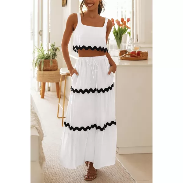 imagePRETTYGARDEN Womens Summer 2 Piece Beach Outfit Casual Sleeveless Cropped Tank Top High Waisted Maxi Skirt SetWhite