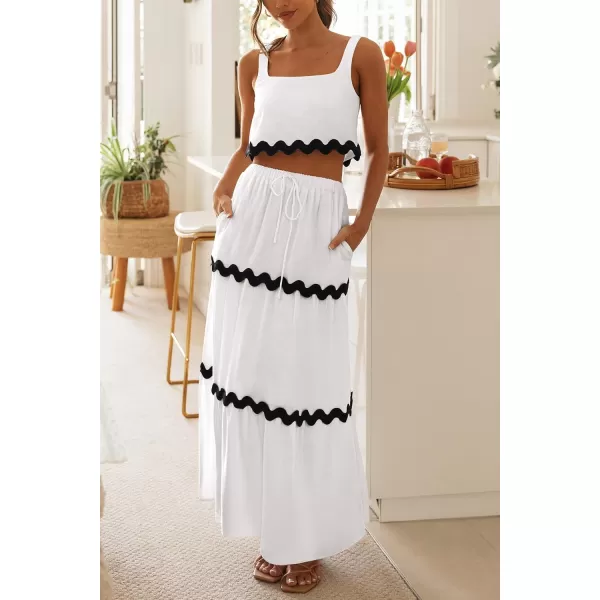 imagePRETTYGARDEN Womens Summer 2 Piece Beach Outfit Casual Sleeveless Cropped Tank Top High Waisted Maxi Skirt SetWhite