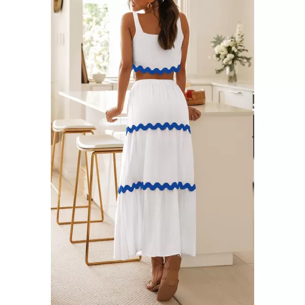 imagePRETTYGARDEN Womens Summer 2 Piece Beach Outfit Casual Sleeveless Cropped Tank Top High Waisted Maxi Skirt SetWhite Blue