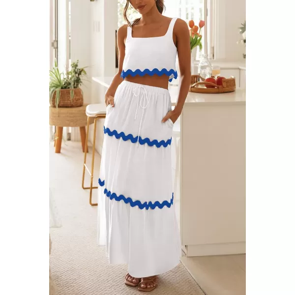 imagePRETTYGARDEN Womens Summer 2 Piece Beach Outfit Casual Sleeveless Cropped Tank Top High Waisted Maxi Skirt SetWhite Blue