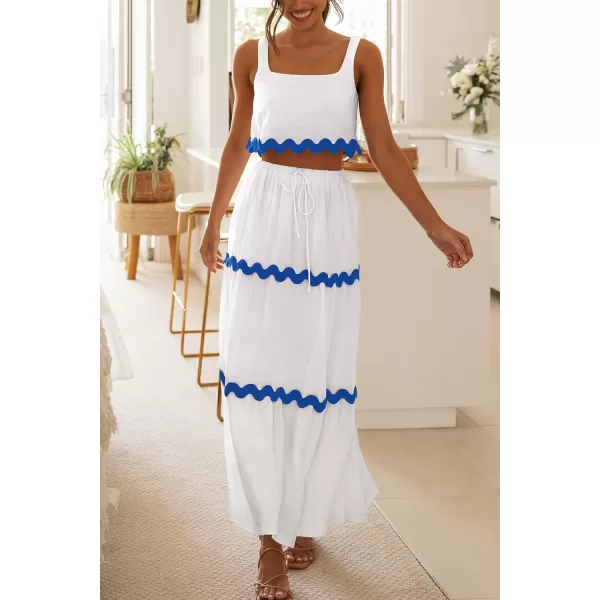 imagePRETTYGARDEN Womens Summer 2 Piece Beach Outfit Casual Sleeveless Cropped Tank Top High Waisted Maxi Skirt SetWhite Blue