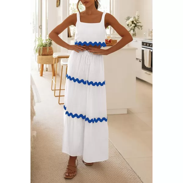 imagePRETTYGARDEN Womens Summer 2 Piece Beach Outfit Casual Sleeveless Cropped Tank Top High Waisted Maxi Skirt SetWhite Blue