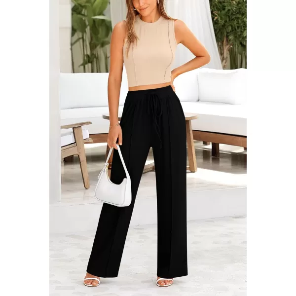 imagePRETTYGARDEN Womens Summer 2 Piece Loungewear Set Cropped Tank Top Wide Leg Sweatpants Tracksuit Casual OutfitsApricot Black