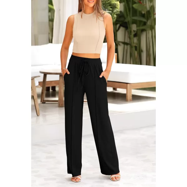imagePRETTYGARDEN Womens Summer 2 Piece Loungewear Set Cropped Tank Top Wide Leg Sweatpants Tracksuit Casual OutfitsApricot Black