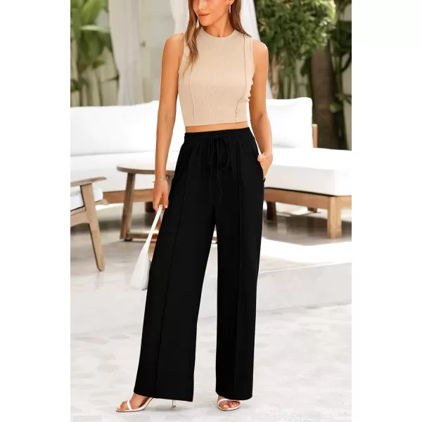 imagePRETTYGARDEN Womens Summer 2 Piece Loungewear Set Cropped Tank Top Wide Leg Sweatpants Tracksuit Casual OutfitsApricot Black
