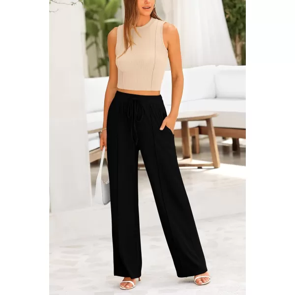 imagePRETTYGARDEN Womens Summer 2 Piece Loungewear Set Cropped Tank Top Wide Leg Sweatpants Tracksuit Casual OutfitsApricot Black