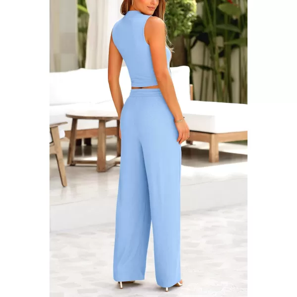 imagePRETTYGARDEN Womens Summer 2 Piece Loungewear Set Cropped Tank Top Wide Leg Sweatpants Tracksuit Casual OutfitsLight Blue