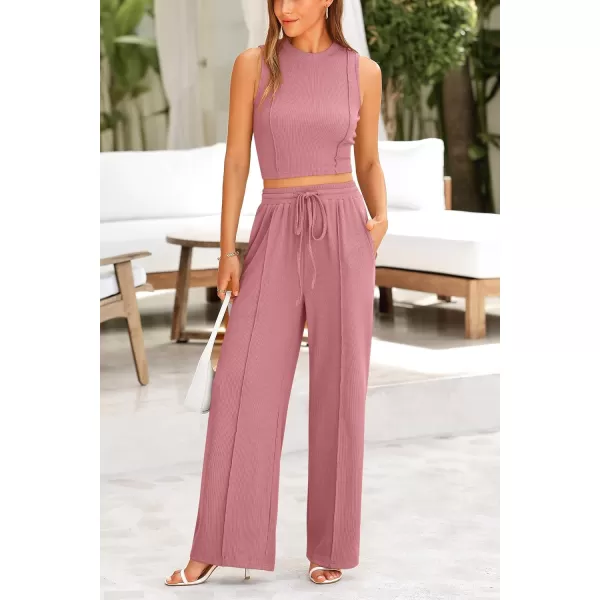 imagePRETTYGARDEN Womens Summer 2 Piece Loungewear Set Cropped Tank Top Wide Leg Sweatpants Tracksuit Casual OutfitsPink