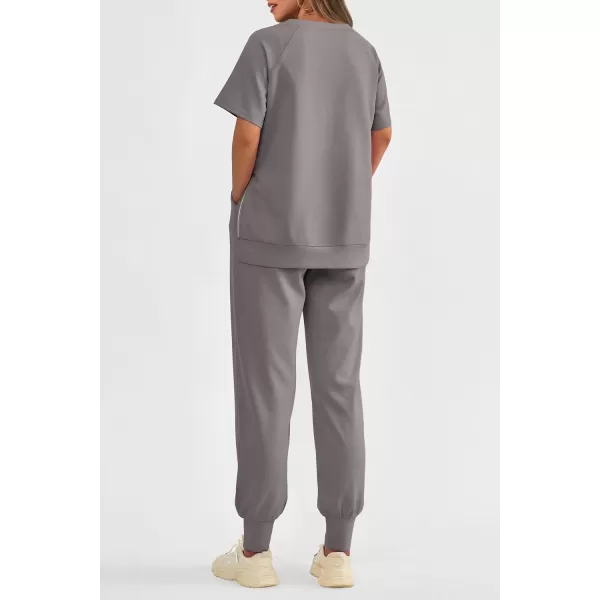 imagePRETTYGARDEN Womens Summer 2 Piece Outfit Tracksuits Casual Short Sleeve Tops High Waisted Sweatpants SetGrey