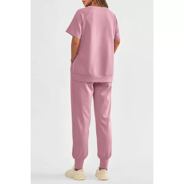imagePRETTYGARDEN Womens Summer 2 Piece Outfit Tracksuits Casual Short Sleeve Tops High Waisted Sweatpants SetPink