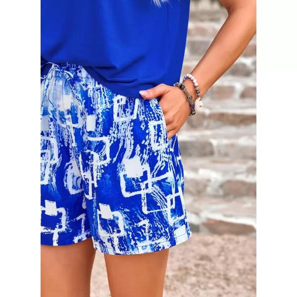 imagePRETTYGARDEN Womens Summer 2 Piece Outfits Lounge Sets Short Sleeve Tee Shirts Tops Blouses Pockets Printed Shorts TracksuitBlue