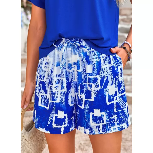 imagePRETTYGARDEN Womens Summer 2 Piece Outfits Lounge Sets Short Sleeve Tee Shirts Tops Blouses Pockets Printed Shorts TracksuitBlue