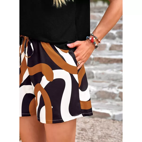 imagePRETTYGARDEN Womens Summer 2 Piece Outfits Lounge Sets Short Sleeve Tee Shirts Tops Blouses Pockets Printed Shorts TracksuitFloral Black Multicolored