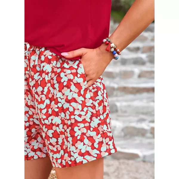 imagePRETTYGARDEN Womens Summer 2 Piece Outfits Lounge Sets Short Sleeve Tee Shirts Tops Blouses Pockets Printed Shorts TracksuitRed